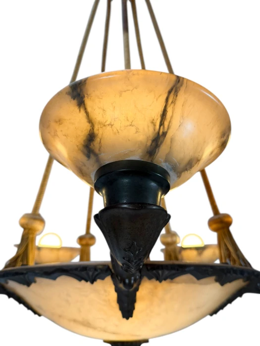 French Art Deco Alabaster Chandelier, 1930s